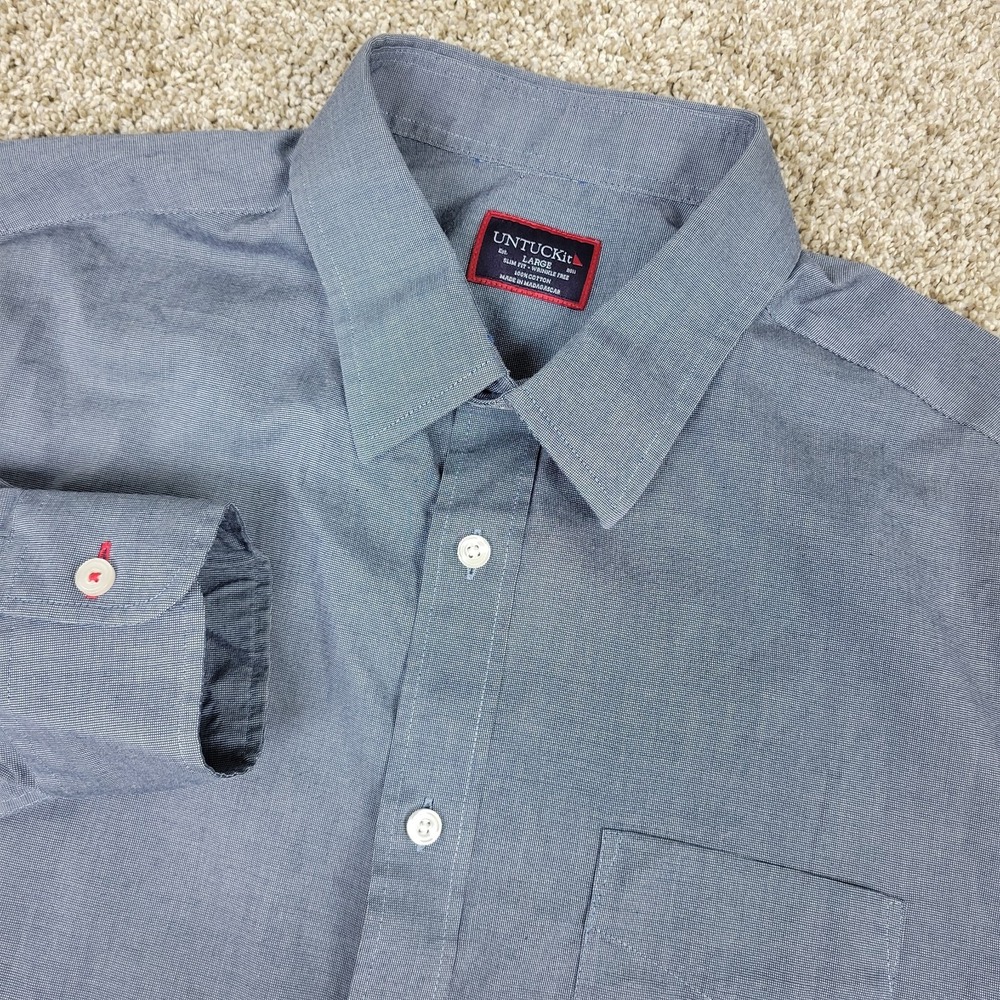 Untuckit Slim Fit Wrinkle Free Mens Large Solid Gray Button Up Long Sleeve